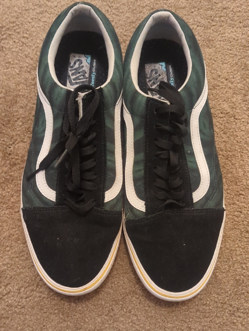 Vans Men’s Black & Dark Green Old Skool Sneakers with White Stripe